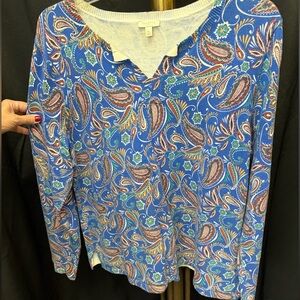 Talbots Blue Paisley Long Sleeve Top